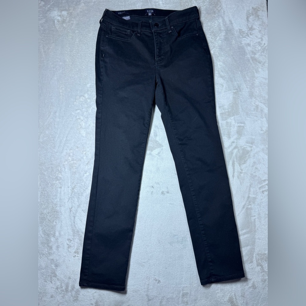 NYDJ Sheri Slim Black Lift Tuck Zip Fly Stretch Denim Jeans Size 6 - Picture 2 of 16